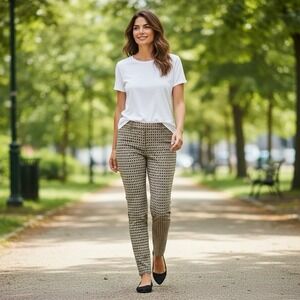 J. McLaughlin Maisie‎ Brown Geometric Print Straight Leg Jacquard Ankle Pants 6
